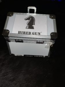 Photo of the back of the HIRED GUN CRM IN A BOX